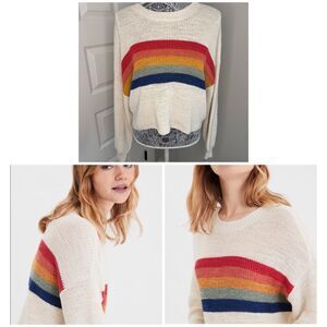 American Eagle Rainbow Cropped Knit Sweater Size Large L AE Outfitters